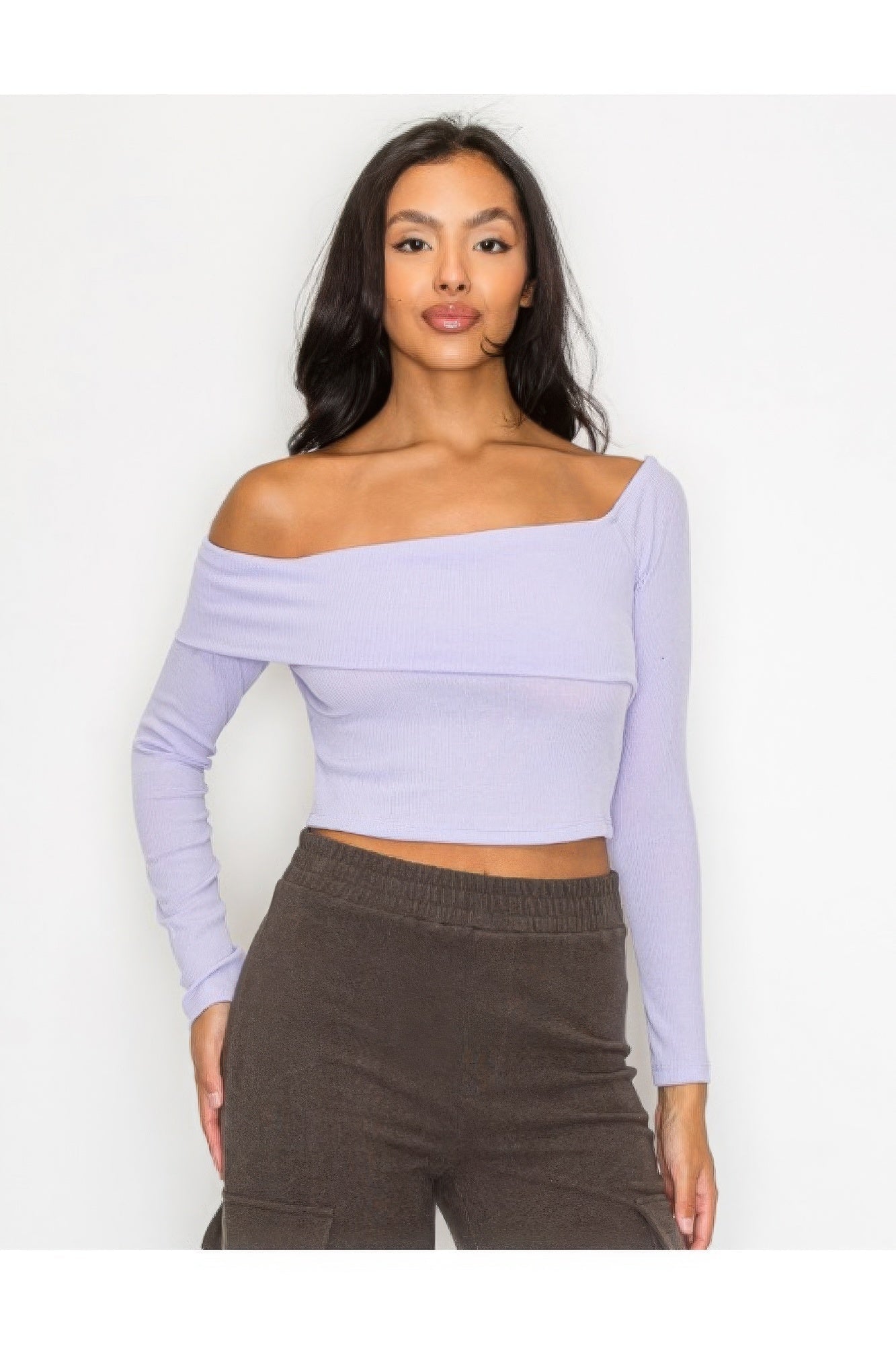 Bardot ribbed long sleeve crop top - Loulou Boutique