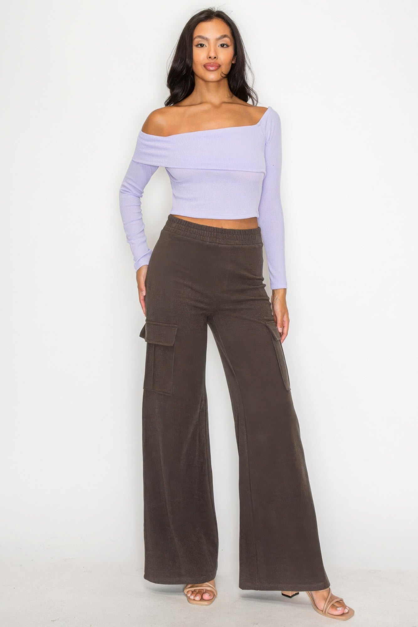 Bardot ribbed long sleeve crop top - Loulou Boutique