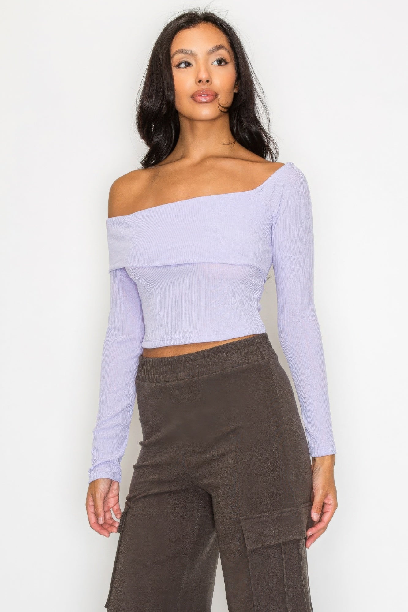 Bardot ribbed long sleeve crop top - Loulou Boutique