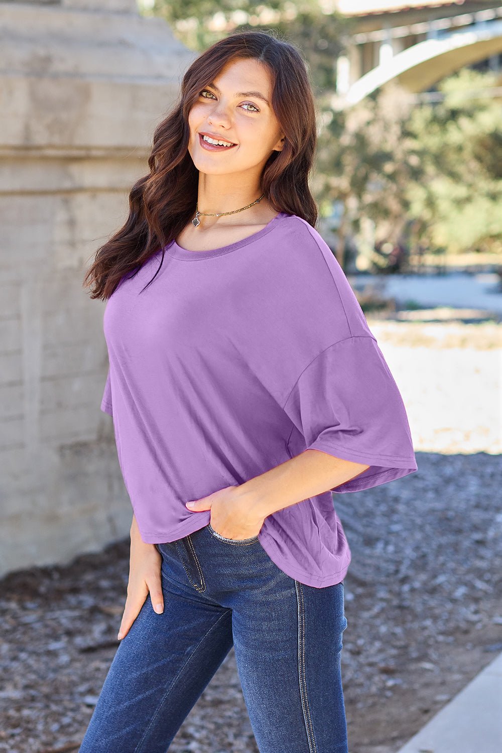 Basic Bae Bamboo Full Size Round Neck Drop Shoulder T-Shirt - Loulou Boutique