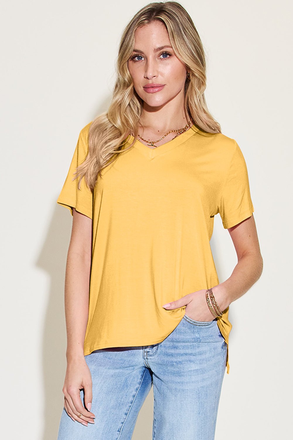 Basic Bae Bamboo Full Size V-Neck High-Low T-Shirt - Loulou Boutique