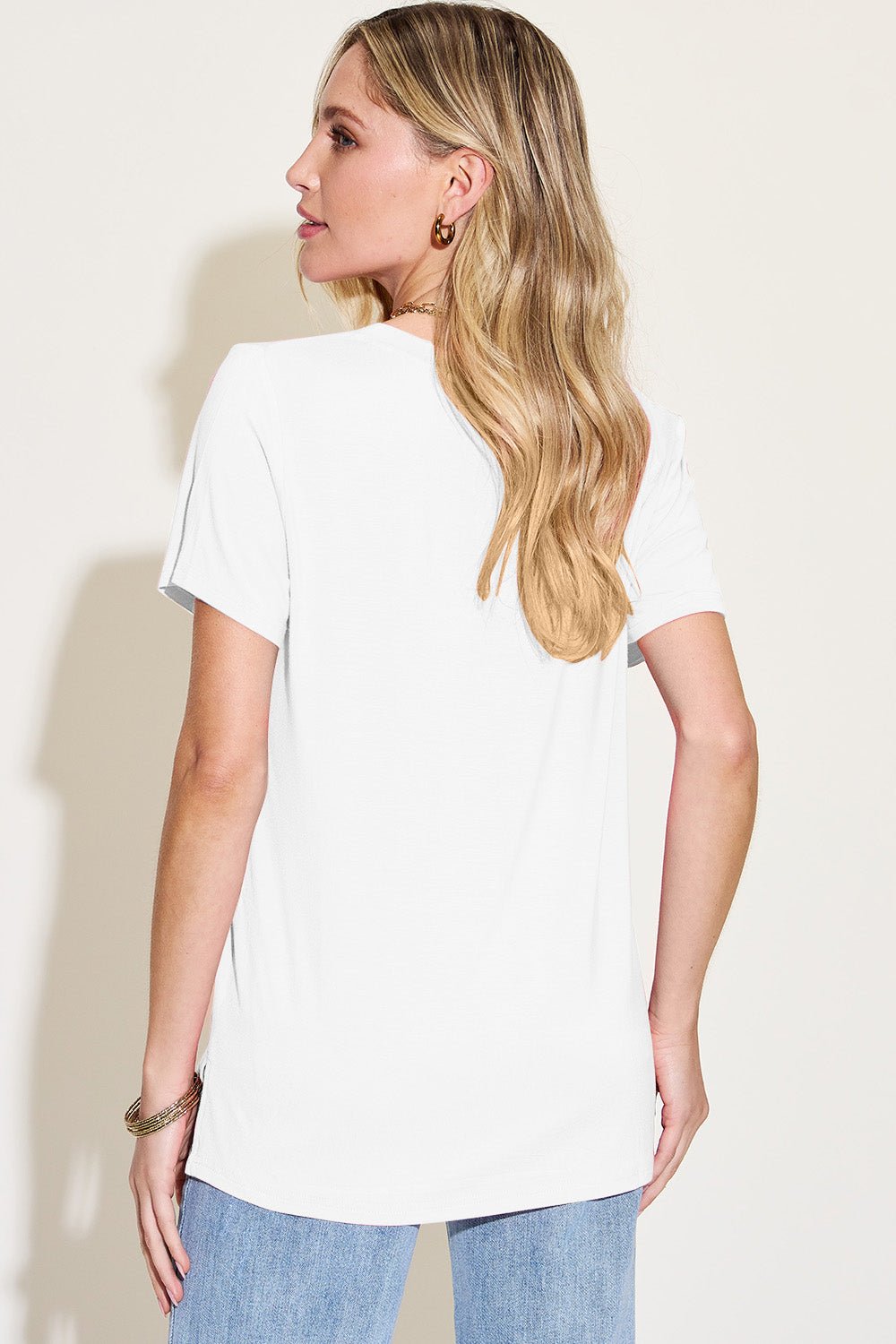 Basic Bae Bamboo Full Size V-Neck High-Low T-Shirt - Loulou Boutique