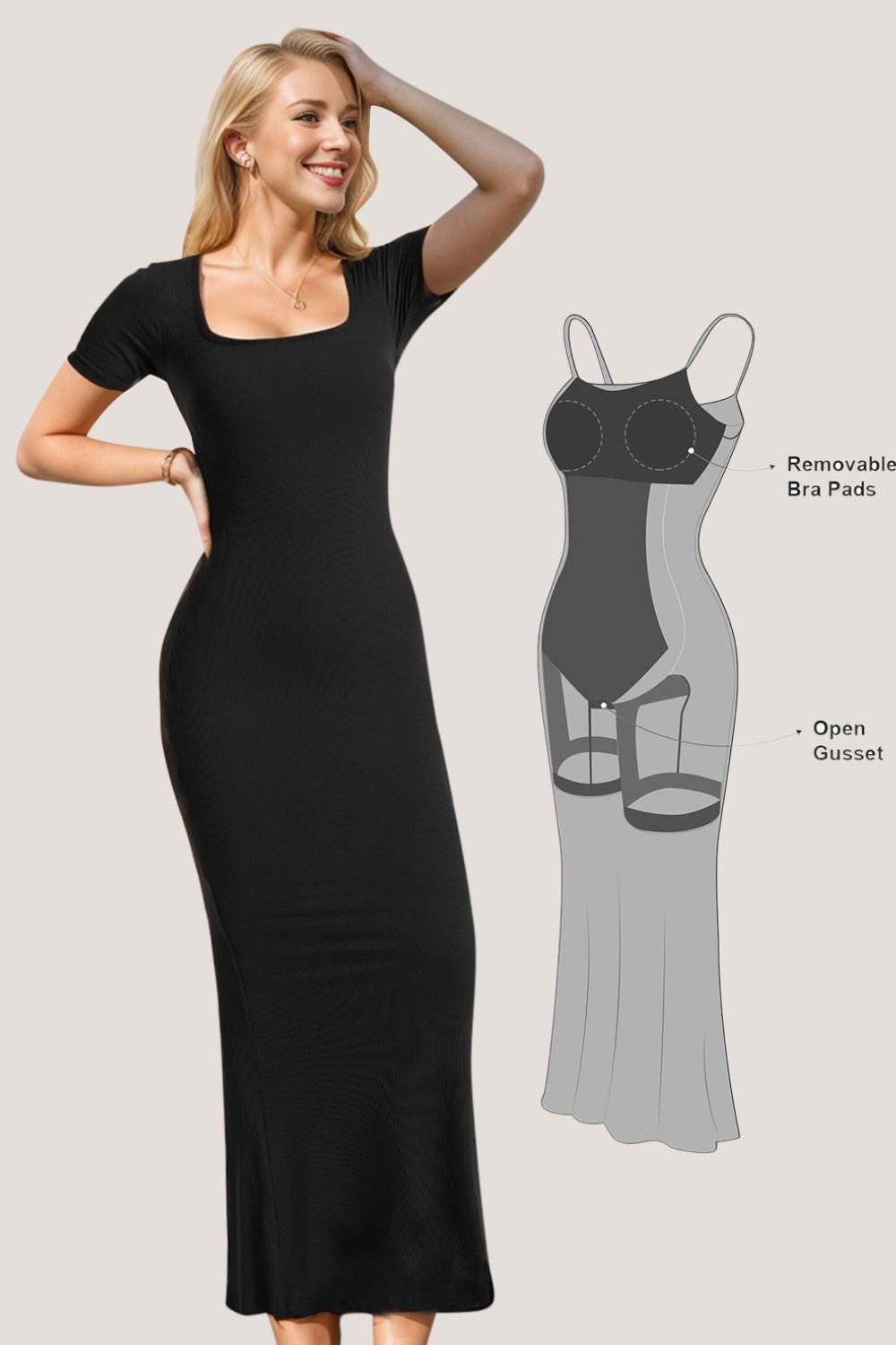 Basic Bae Built - In Shapewear Square Neck Short Sleeve Maxi Dress - Loulou Boutique