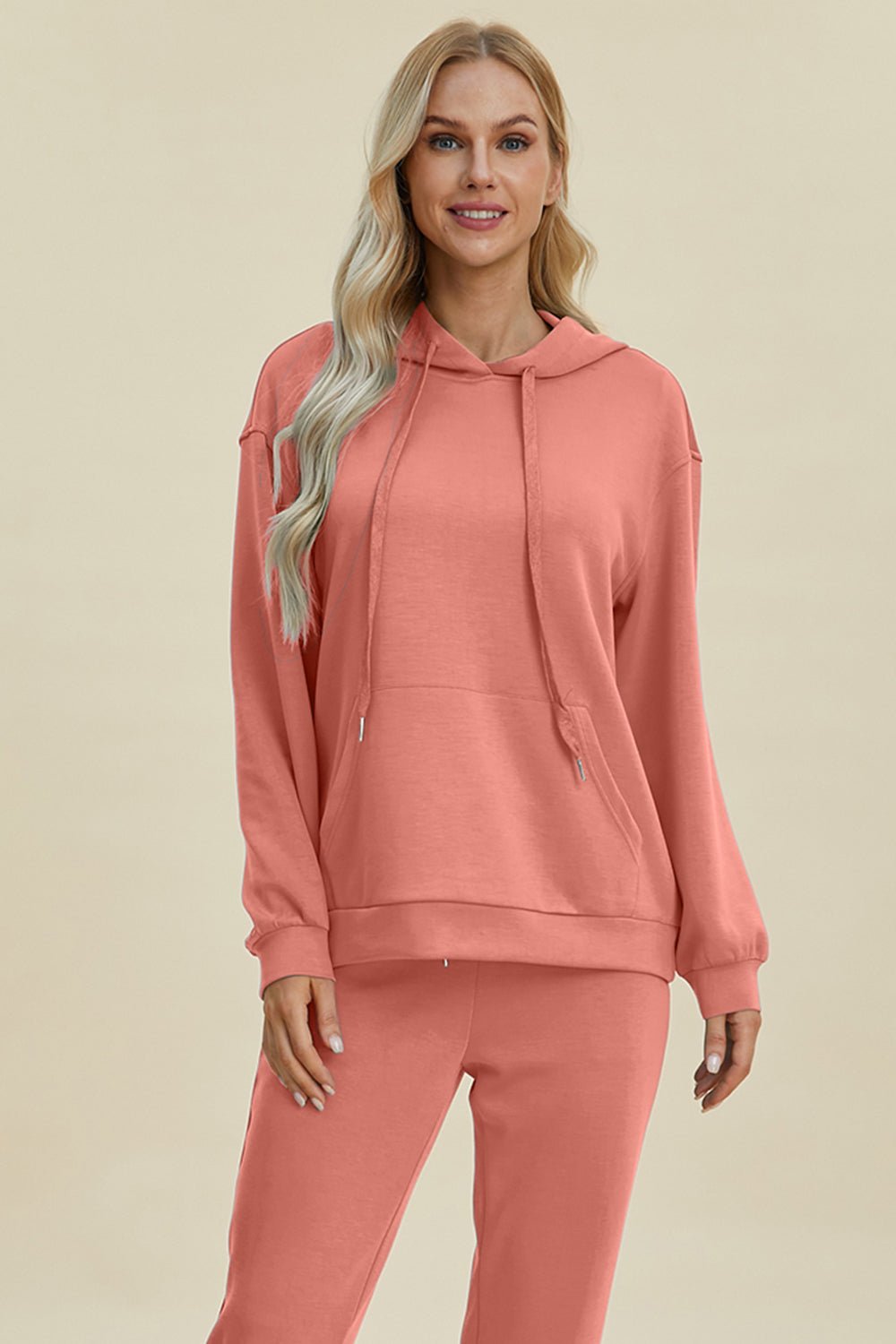 Basic Bae Full Size Air Scuba Drawstring Long Sleeve Hoodie with Kangaroo Pocket - Loulou Boutique