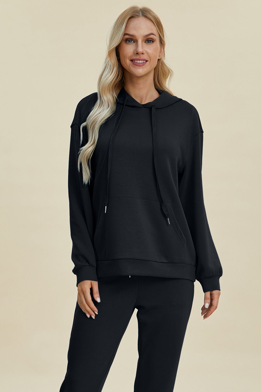 Basic Bae Full Size Air Scuba Drawstring Long Sleeve Hoodie with Kangaroo Pocket - Loulou Boutique