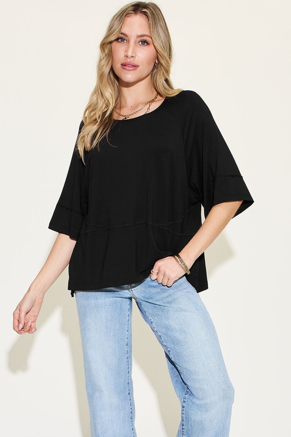 Basic Bae Full Size Bamboo Round Neck Exposed Seam T-Shirt - Loulou Boutique