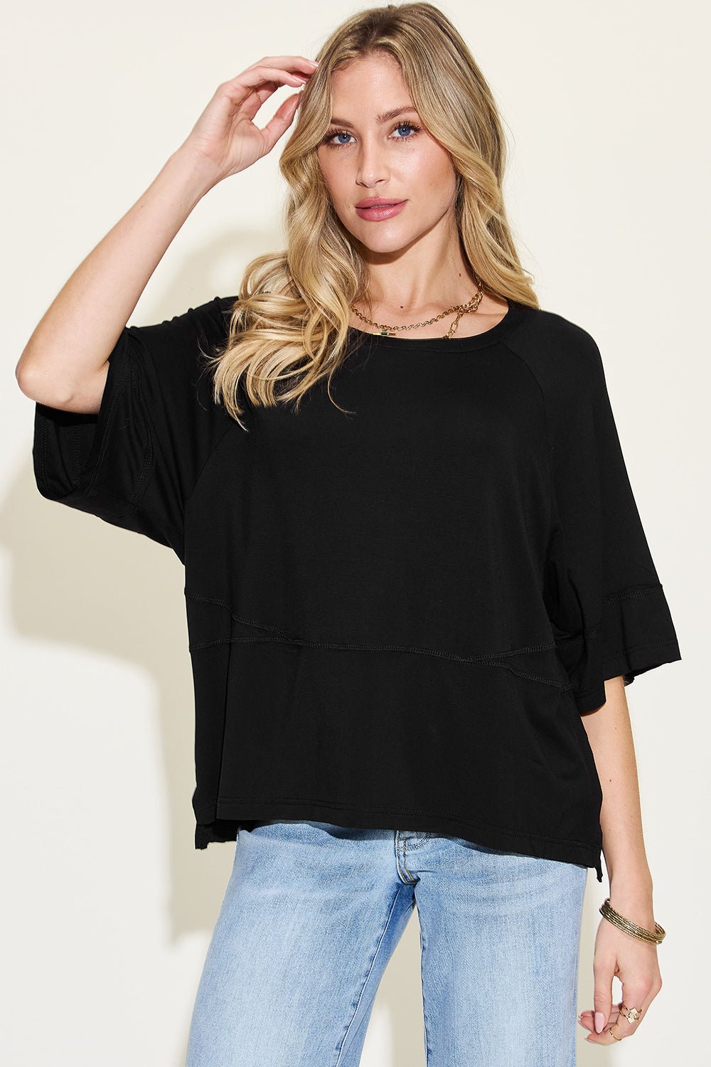 Basic Bae Full Size Bamboo Round Neck Exposed Seam T-Shirt - Loulou Boutique