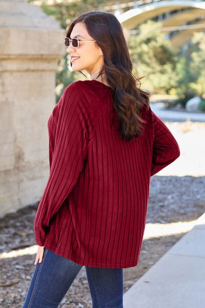 Basic Bae Full Size Ribbed Round Neck Long Sleeve Knit Top - Loulou Boutique