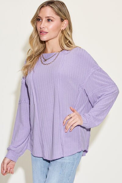 Basic Bae Full Size Ribbed Round Neck Long Sleeve T-Shirt - Loulou Boutique