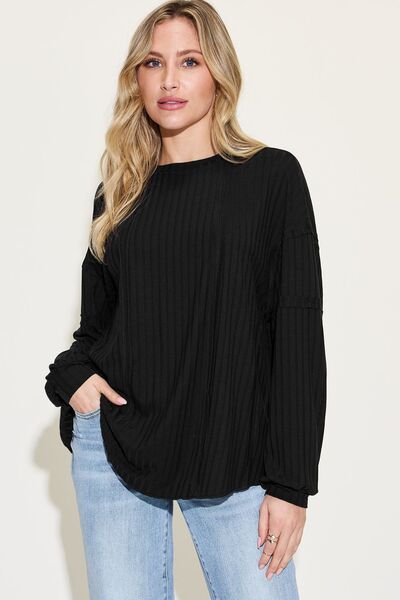 Basic Bae Full Size Ribbed Round Neck Long Sleeve T-Shirt - Loulou Boutique