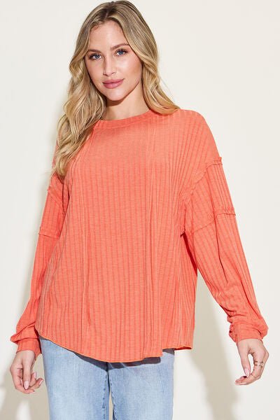 Basic Bae Full Size Ribbed Round Neck Long Sleeve T-Shirt - Loulou Boutique