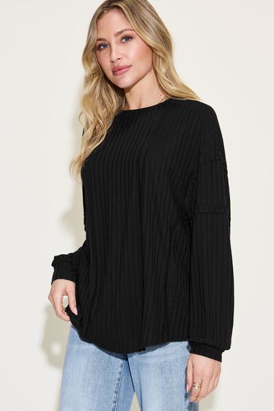 Basic Bae Full Size Ribbed Round Neck Long Sleeve T-Shirt - Loulou Boutique