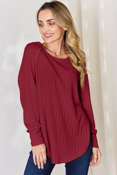 Basic Bae Full Size Ribbed Round Neck Slit T-Shirt - Loulou Boutique