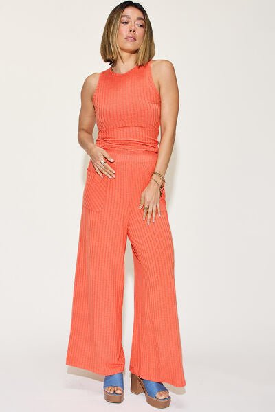 Basic Bae Full Size Ribbed Tank and Wide Leg Pants Set - Loulou Boutique