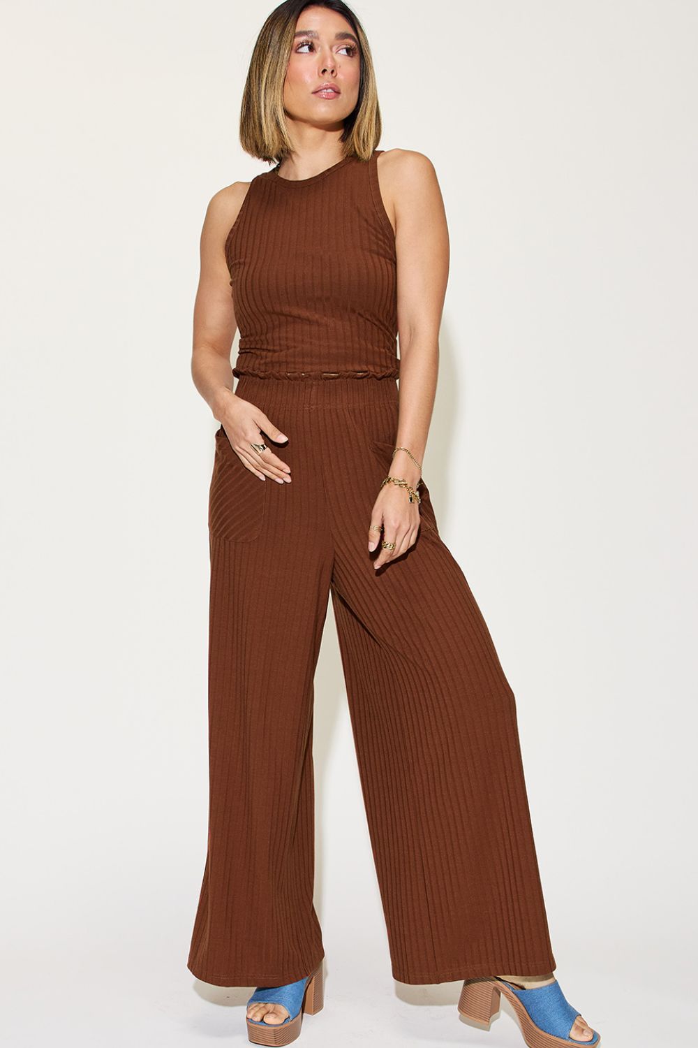 Basic Bae Full Size Ribbed Tank and Wide Leg Pants Set - Loulou Boutique