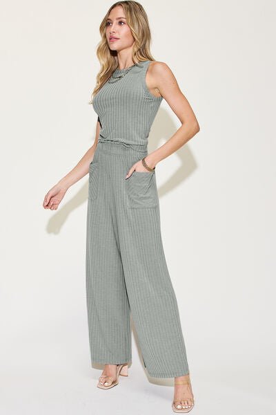 Basic Bae Full Size Ribbed Tank and Wide Leg Pants Set - Loulou Boutique