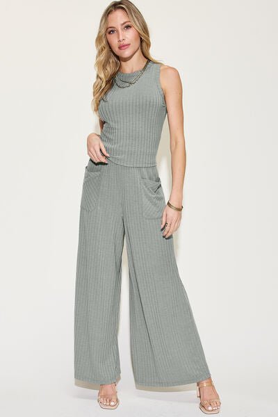 Basic Bae Full Size Ribbed Tank and Wide Leg Pants Set - Loulou Boutique