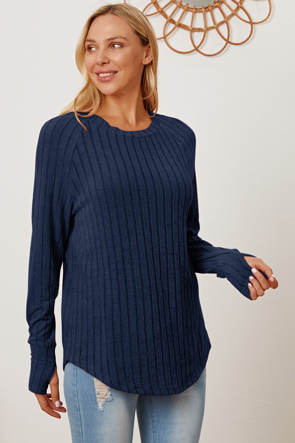 Basic Bae Full Size Ribbed Thumbhole Sleeve T-Shirt - Loulou Boutique