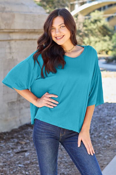 Basic Bae Full Size Round Neck Drop Shoulder T-Shirt - Loulou Boutique