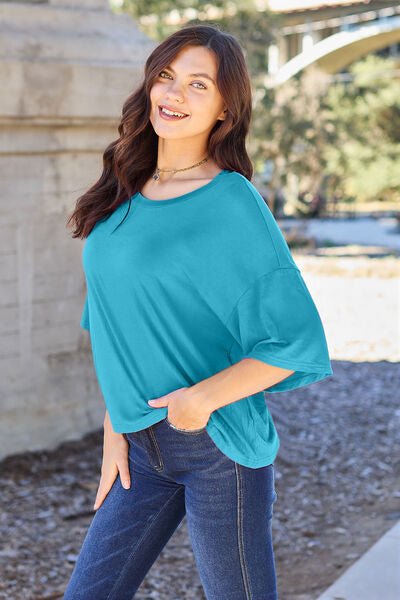 Basic Bae Full Size Round Neck Drop Shoulder T-Shirt - Loulou Boutique