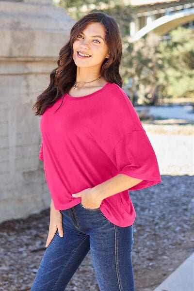 Basic Bae Full Size Round Neck Drop Shoulder T-Shirt - Loulou Boutique