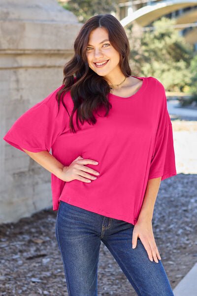 Basic Bae Full Size Round Neck Drop Shoulder T-Shirt - Loulou Boutique