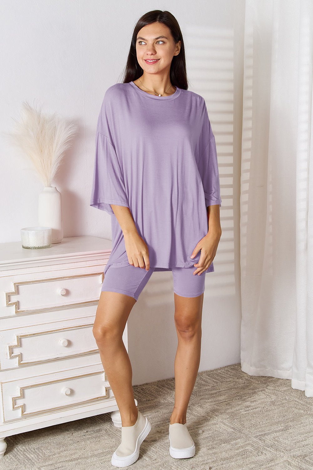 Basic Bae Full Size Soft Rayon Three - Quarter Sleeve Top and Shorts Set - Loulou Boutique