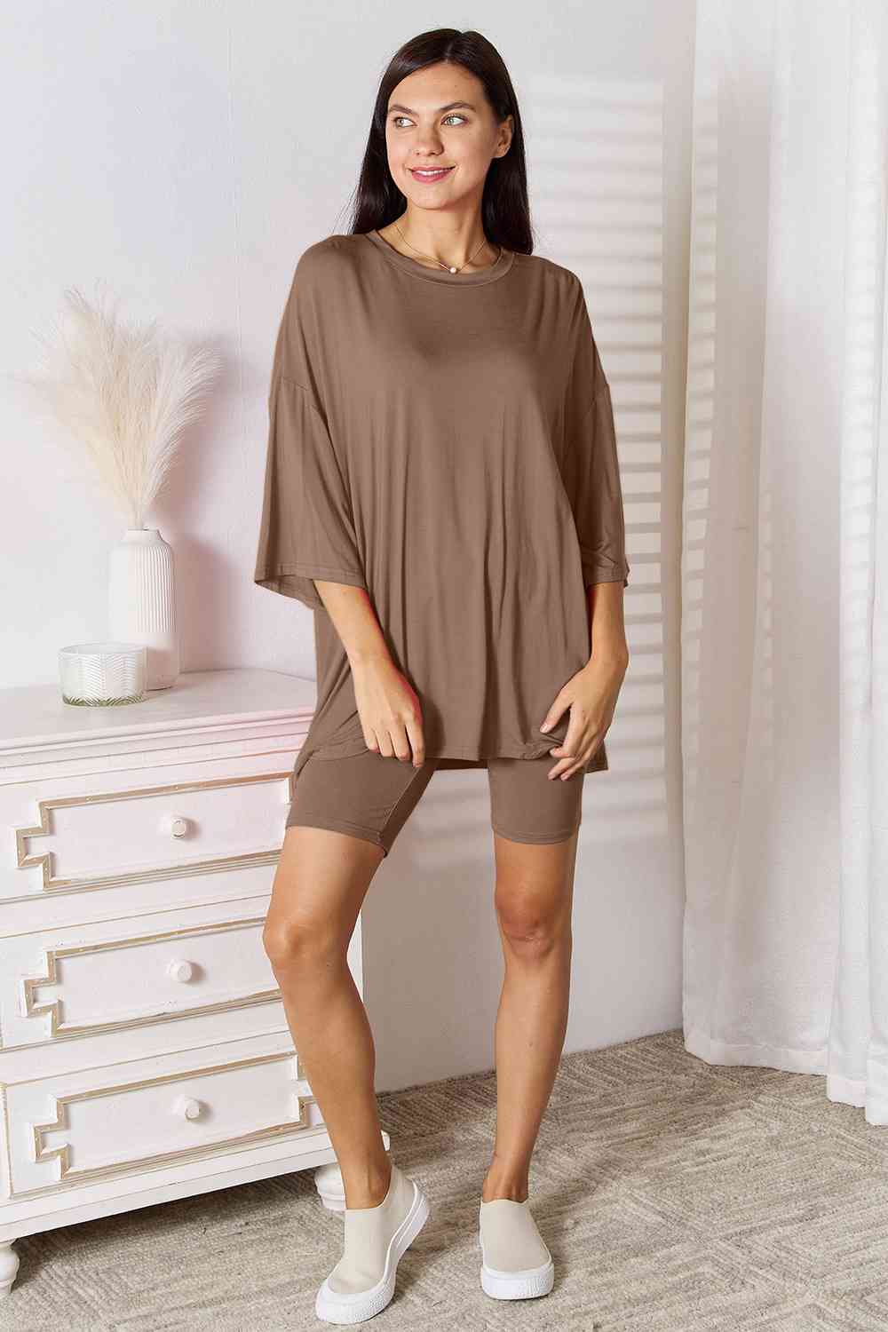 Basic Bae Full Size Soft Rayon Three-Quarter Sleeve Top and Shorts Set - Loulou Boutique