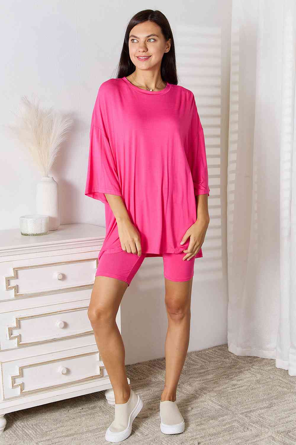 Basic Bae Full Size Soft Rayon Three-Quarter Sleeve Top and Shorts Set - Loulou Boutique