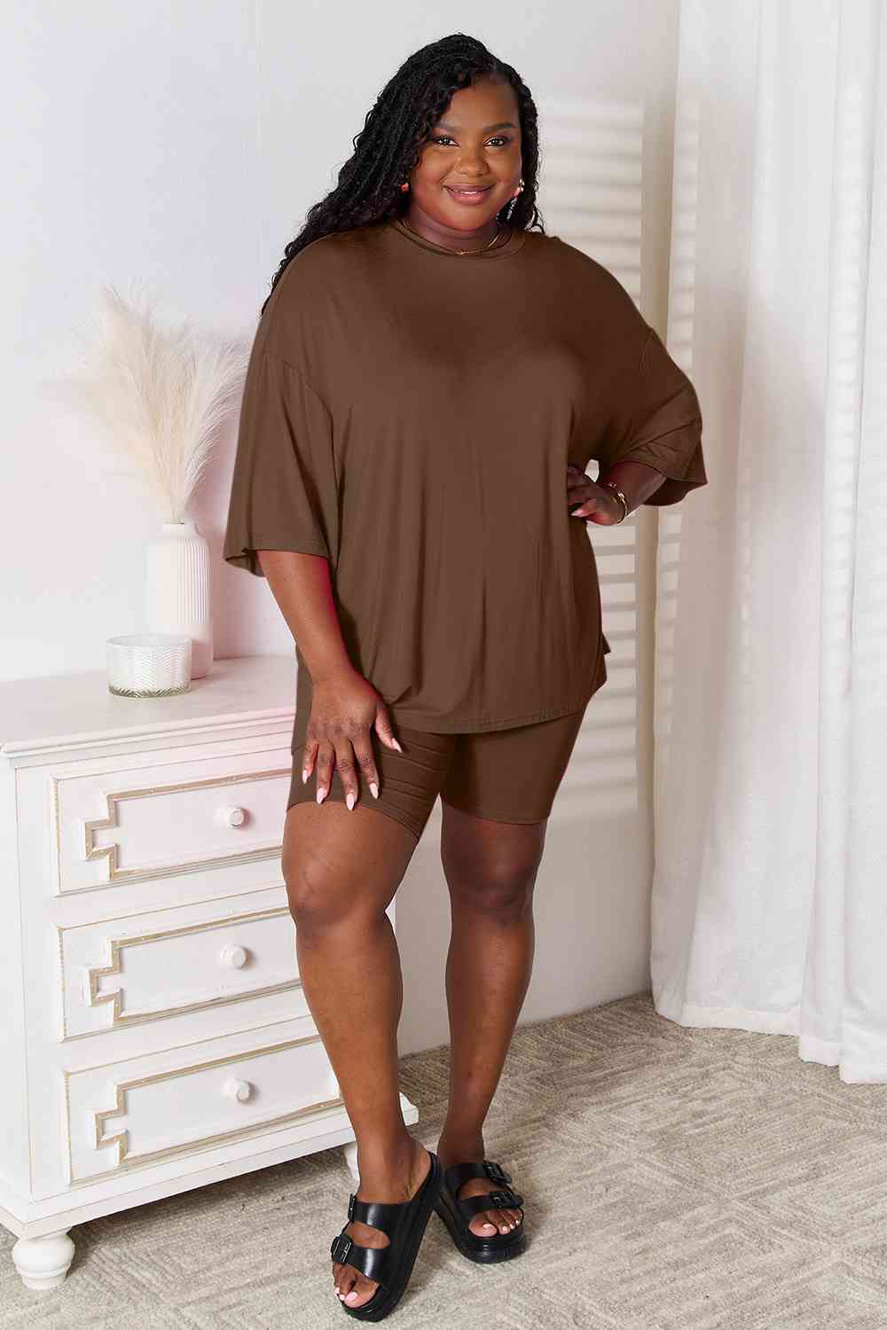 Basic Bae Full Size Soft Rayon Three-Quarter Sleeve Top and Shorts Set - Loulou Boutique