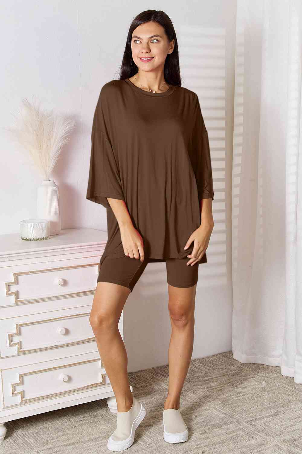 Basic Bae Full Size Soft Rayon Three-Quarter Sleeve Top and Shorts Set - Loulou Boutique