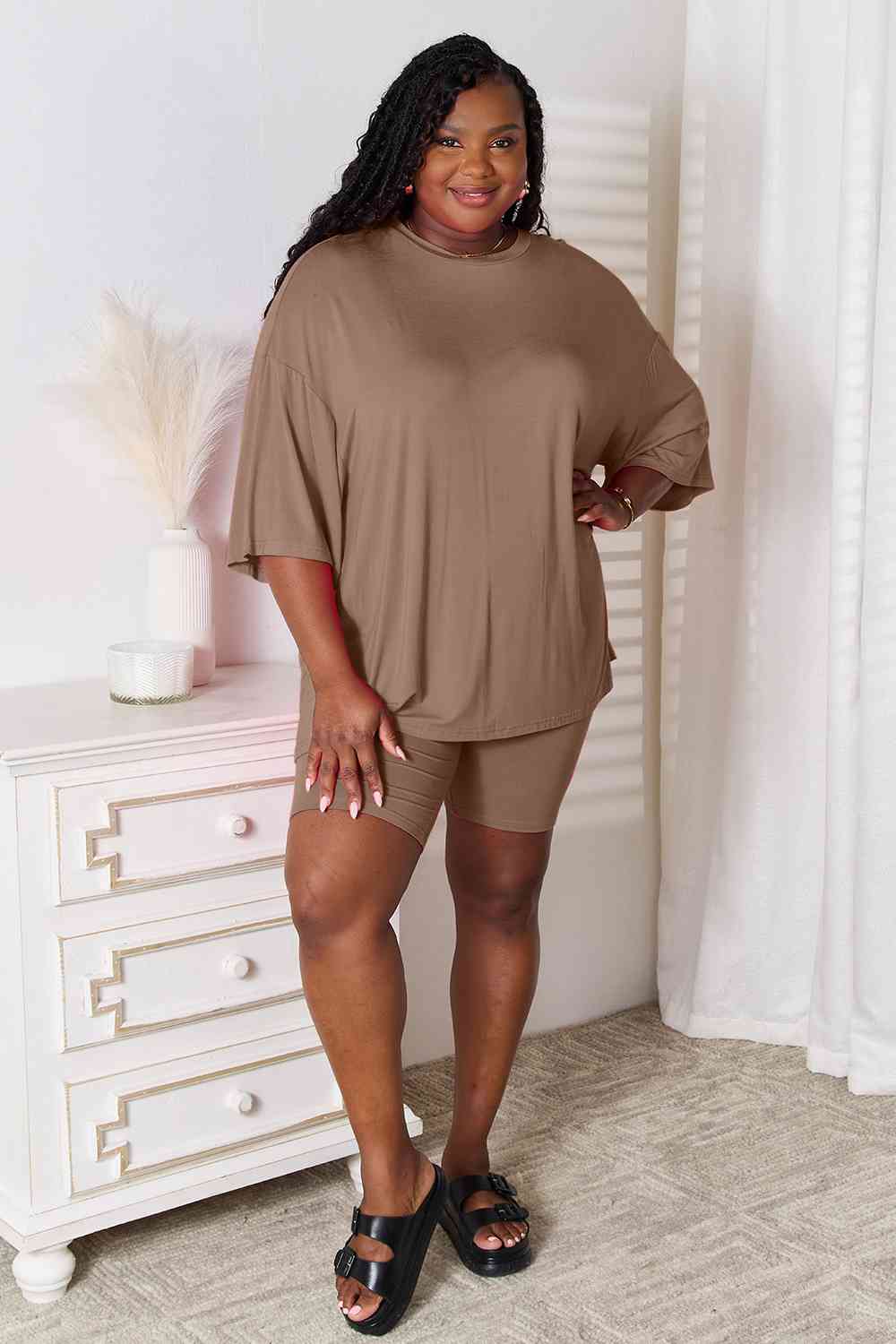 Basic Bae Full Size Soft Rayon Three-Quarter Sleeve Top and Shorts Set - Loulou Boutique