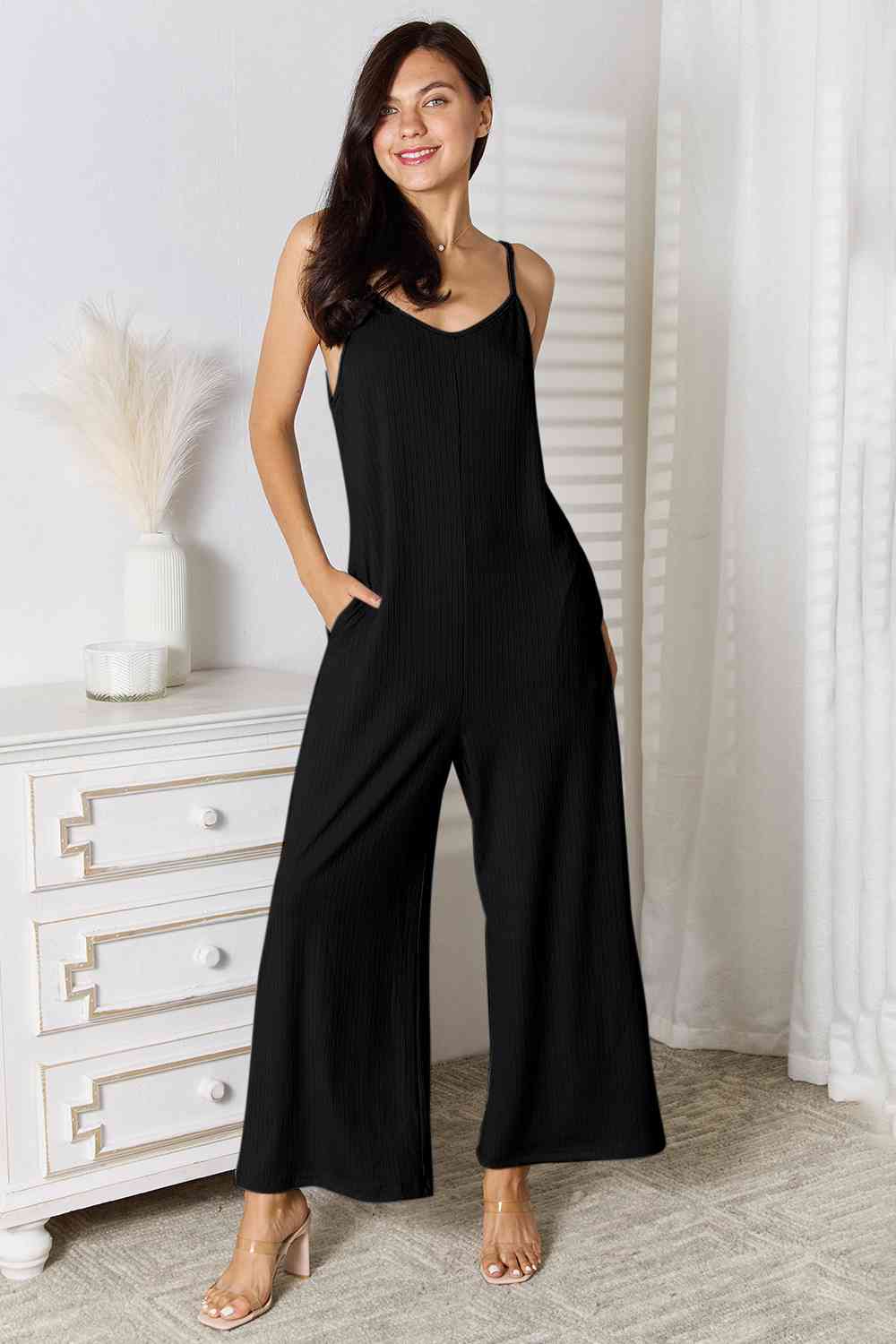 Basic Bae Full Size Spaghetti Strap V-Neck Jumpsuit - Loulou Boutique