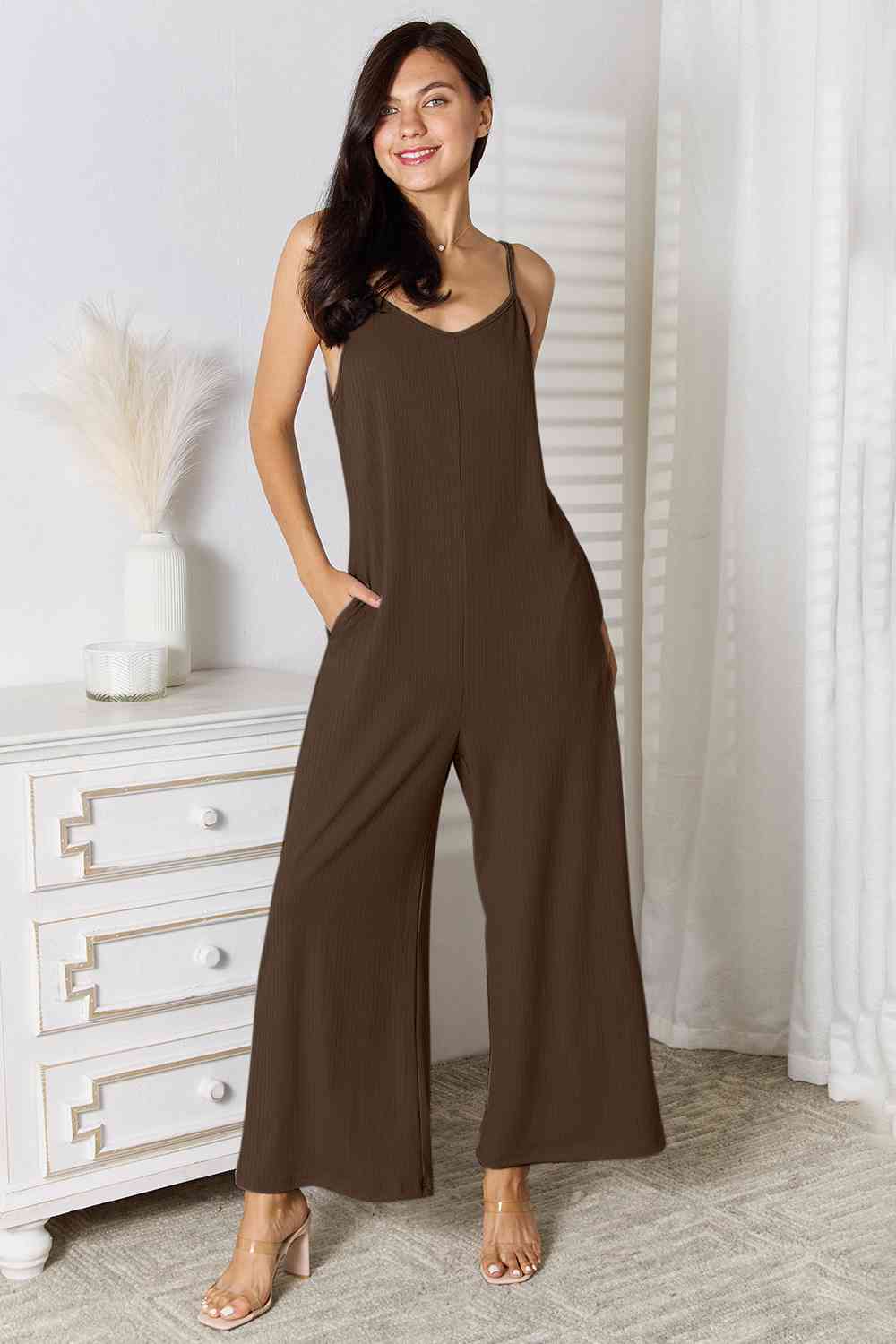 Basic Bae Full Size Spaghetti Strap V-Neck Jumpsuit - Loulou Boutique