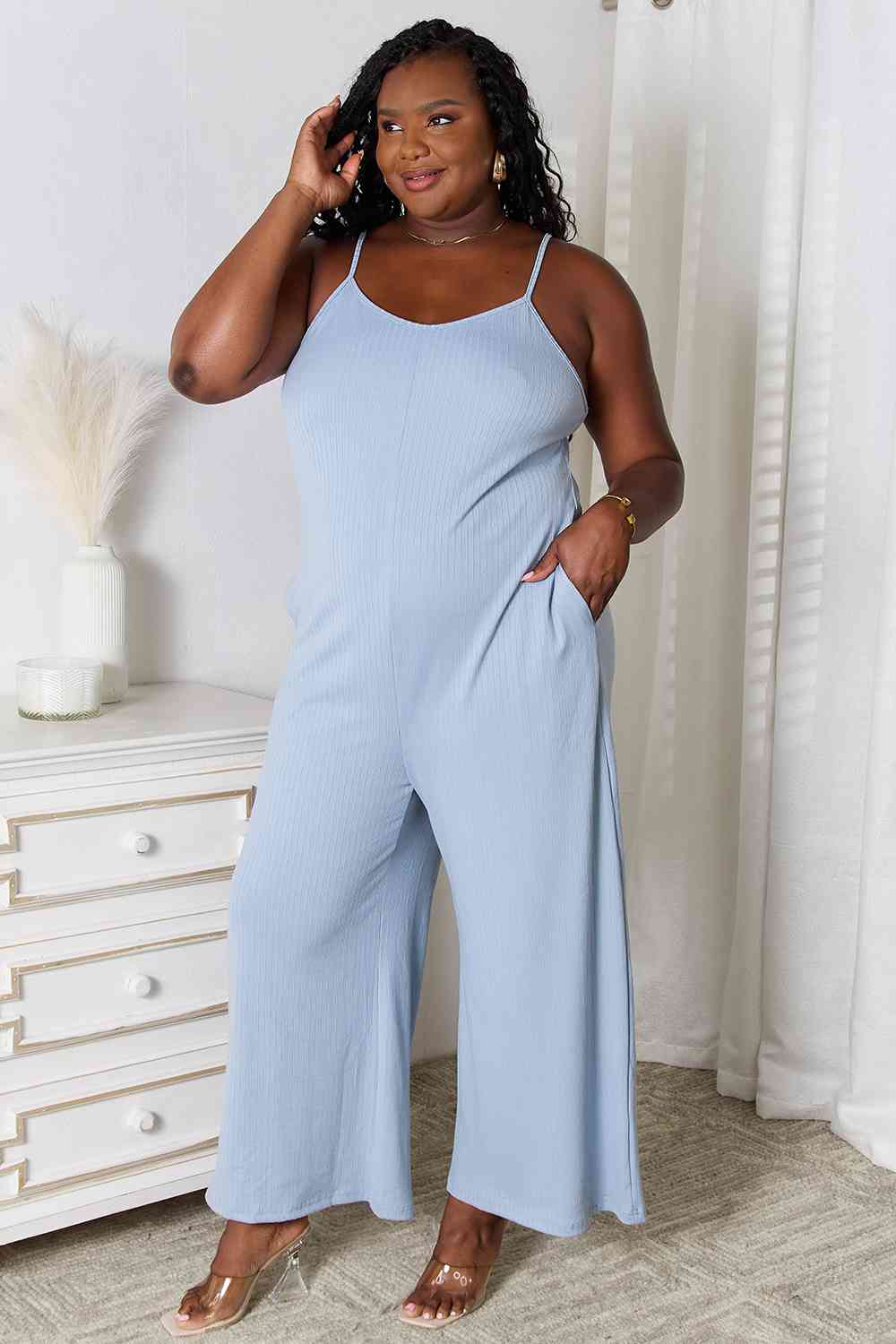 Basic Bae Full Size Spaghetti Strap V-Neck Jumpsuit - Loulou Boutique