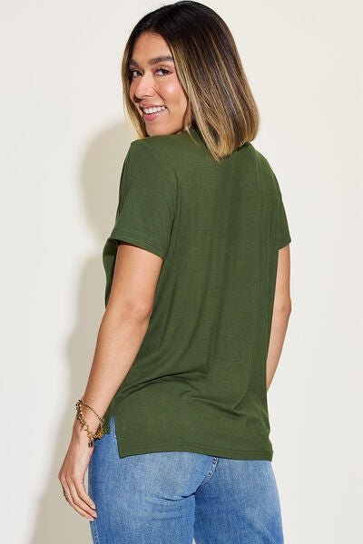 Basic Bae Full Size V-Neck High-Low T-Shirt - Loulou Boutique