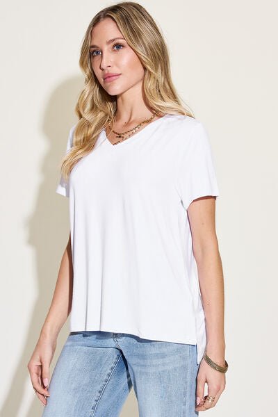 Basic Bae Full Size V-Neck High-Low T-Shirt - Loulou Boutique