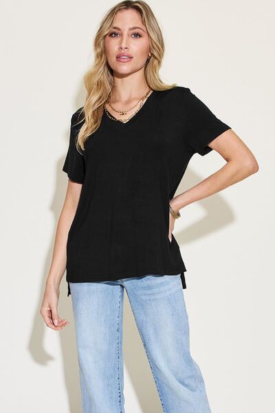 Basic Bae Full Size V-Neck High-Low T-Shirt - Loulou Boutique