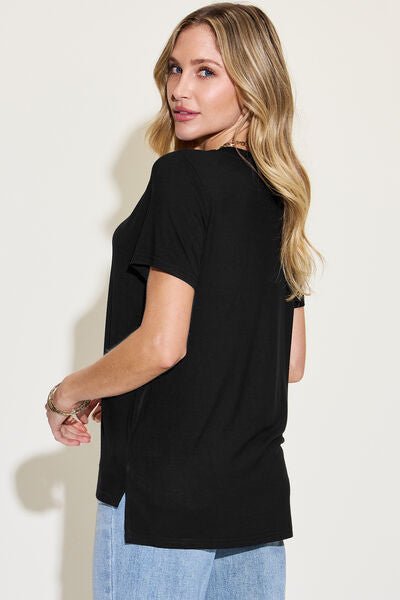 Basic Bae Full Size V-Neck High-Low T-Shirt - Loulou Boutique