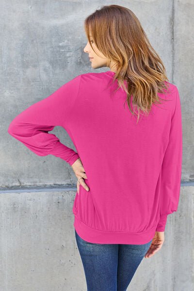 Basic Bae Full Size V-Neck Lantern Sleeve Blouse - Loulou Boutique