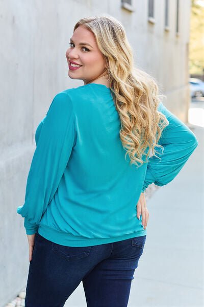 Basic Bae Full Size V-Neck Lantern Sleeve Blouse - Loulou Boutique