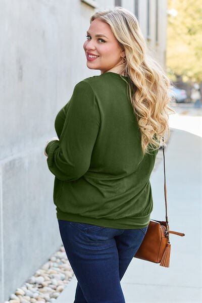 Basic Bae Full Size V-Neck Lantern Sleeve Blouse - Loulou Boutique