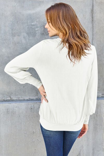 Basic Bae Full Size V-Neck Lantern Sleeve Blouse - Loulou Boutique