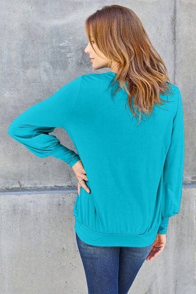 Basic Bae Full Size V-Neck Lantern Sleeve Blouse - Loulou Boutique