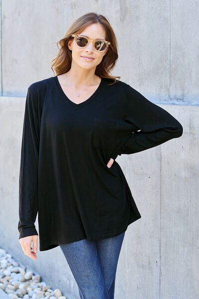 Basic Bae Full Size V-Neck Long Sleeve Top - Loulou Boutique