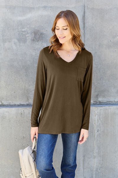 Basic Bae Full Size V-Neck Long Sleeve Top - Loulou Boutique