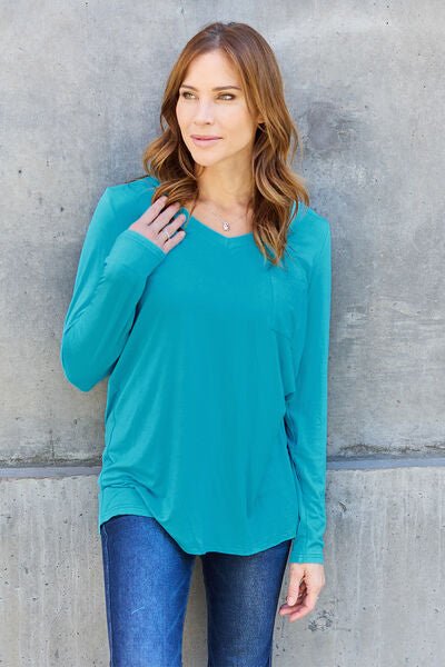 Basic Bae Full Size V-Neck Long Sleeve Top - Loulou Boutique