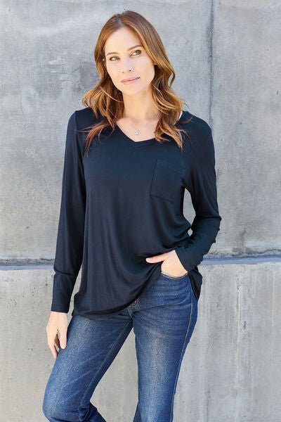 Basic Bae Full Size V-Neck Long Sleeve Top - Loulou Boutique