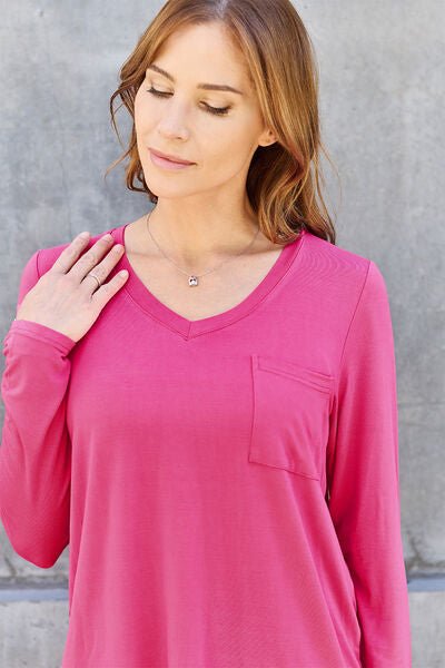 Basic Bae Full Size V-Neck Long Sleeve Top - Loulou Boutique