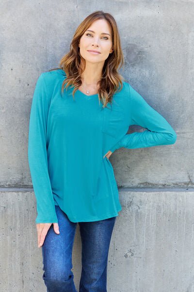 Basic Bae Full Size V-Neck Long Sleeve Top - Loulou Boutique